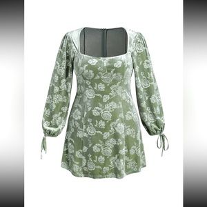 Floral Corduroy Long-Sleeve Mini-Dress, Cider Curve, size 18/20, Plus-Size